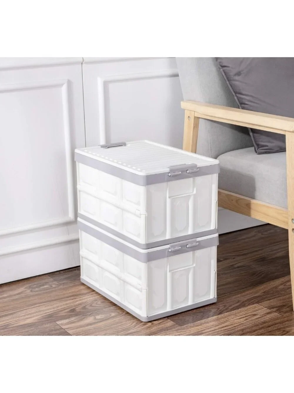 Collapsible Storage Bins with Lids 30L - Stackable Utility Crates for Home